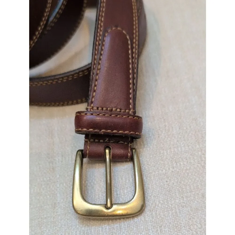 Men's Brown Leather Belt with Solid Brass Buckle Size 52 Made In USA